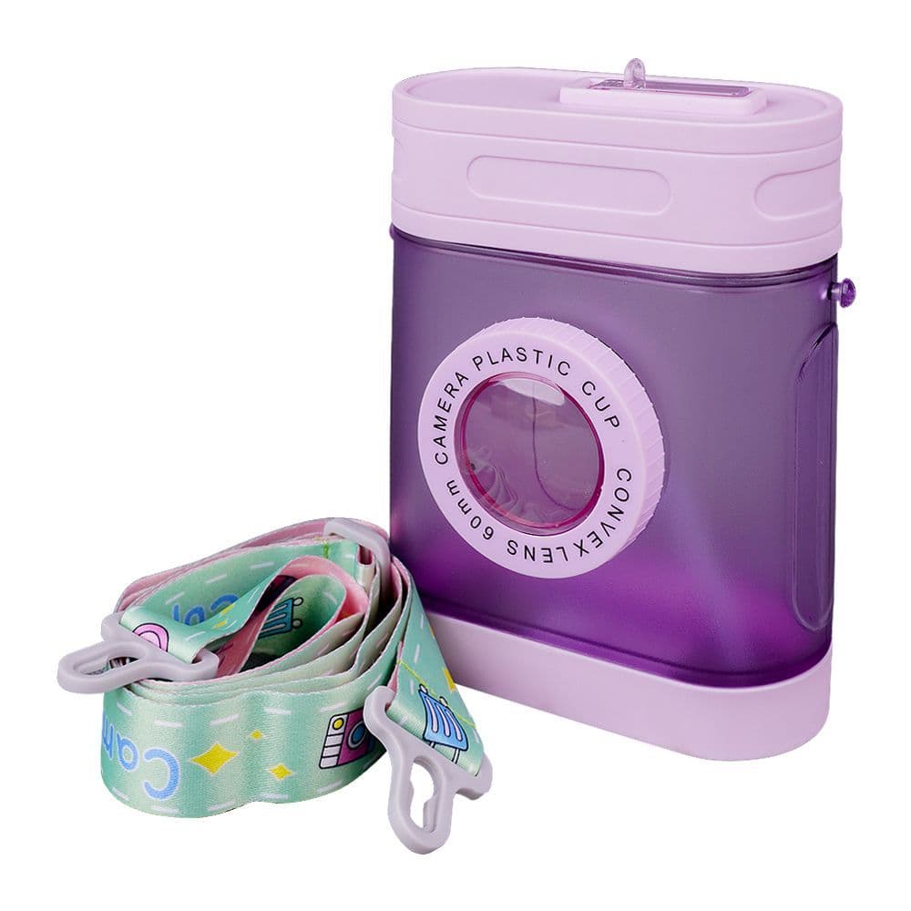Convex Lens 60mm Camera Plastic Cup Water Bottle With Strap, Assorted Color BTS-1515