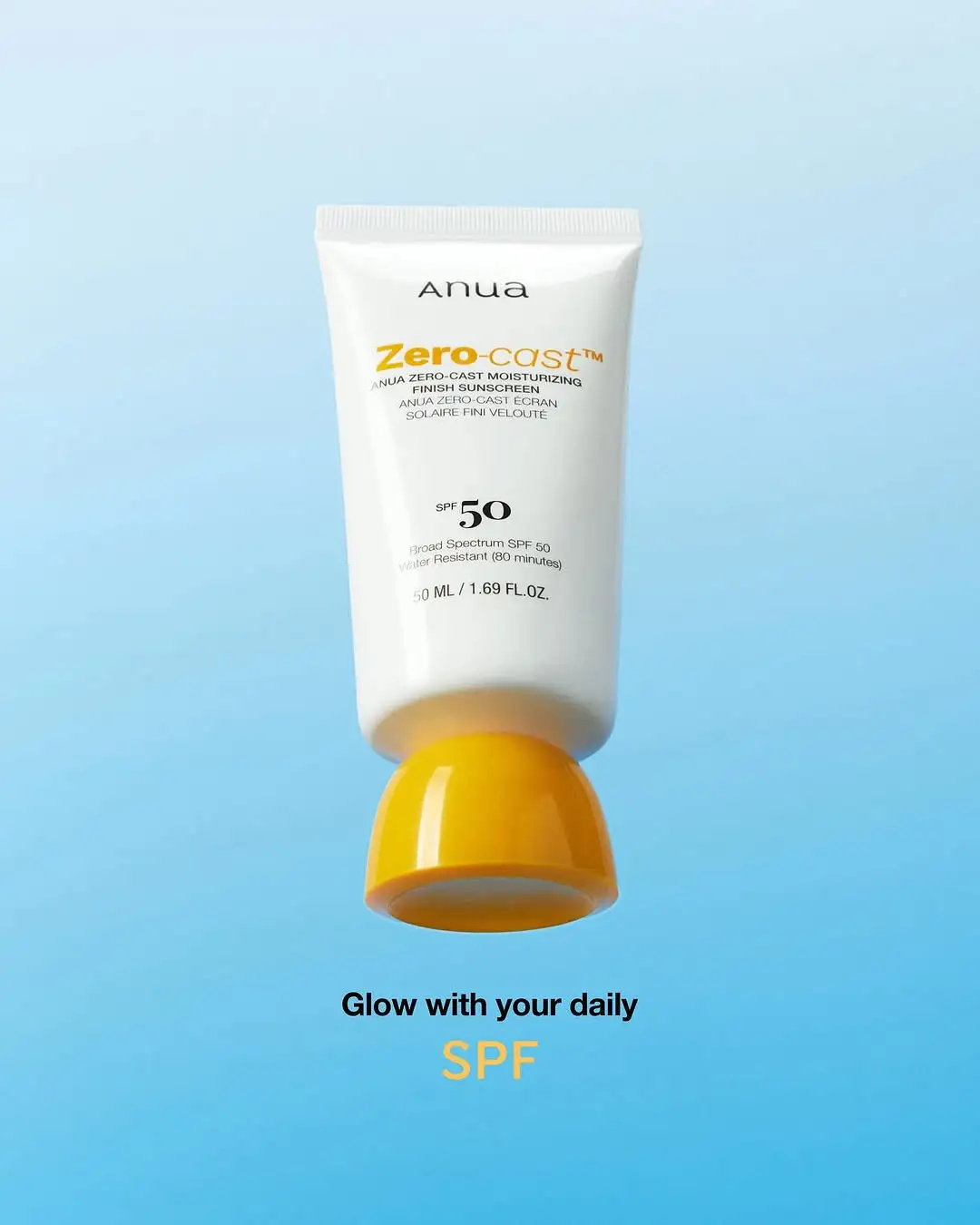 Anua Zero-Cast Moisturizing Finish Sunscreen, SPF50+ PA++++ Niacinamide, Glycerin, 50ml