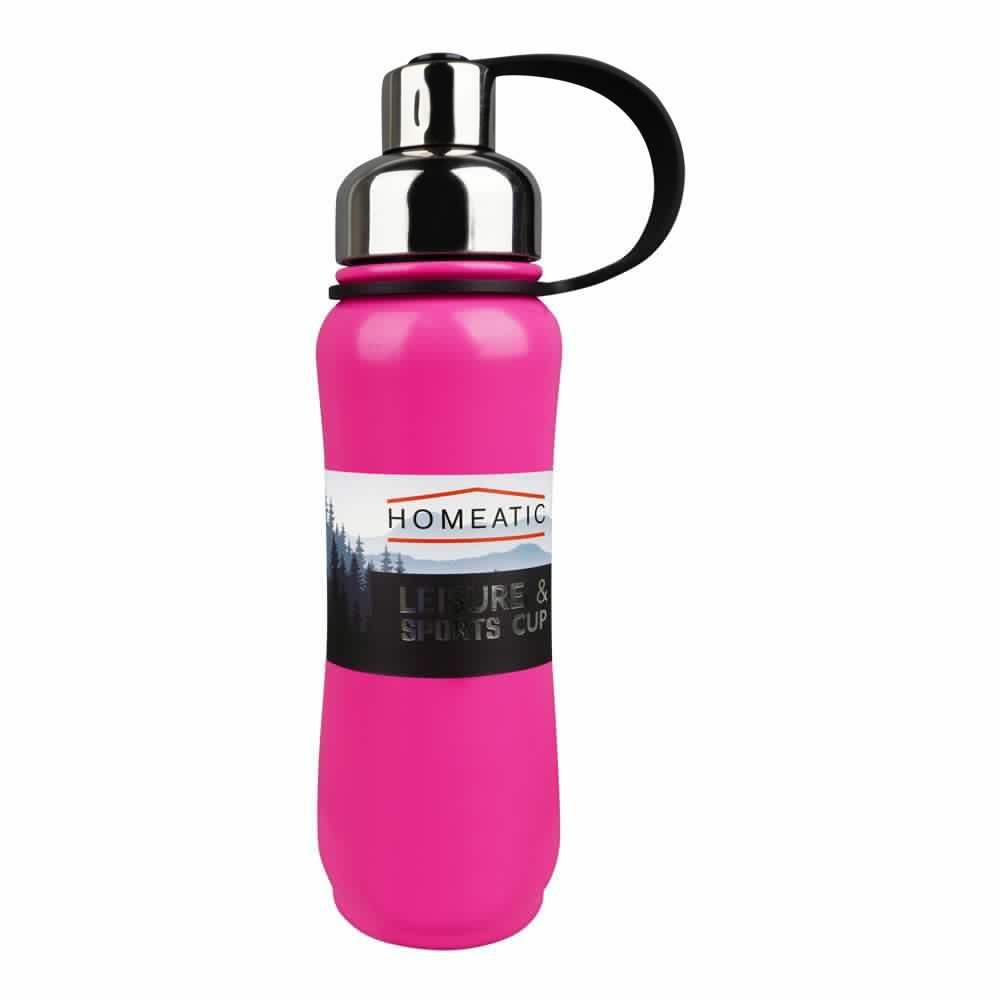 Homeatic Steel Water Bottle, 500ml, Pink, BTS-850